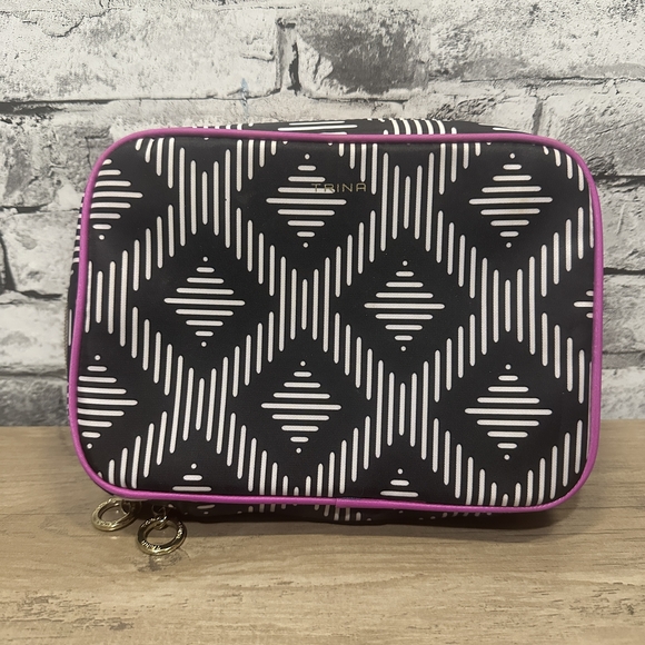 Trina Handbags - EUC Trina Black and White Geometric Cosmetic Bag with Purple Trim